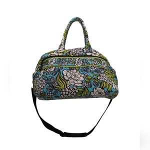Vera Bradley Large Blue/Green Duffle Weekender Bag w/Adjustable Strap